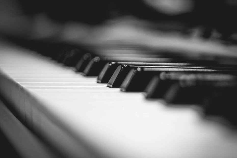 macro photography of piano